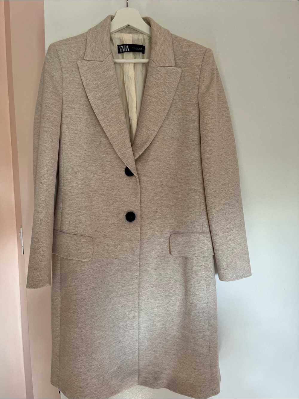 ZARA Beige Tailored knee length Trench Coat with Black Buttons